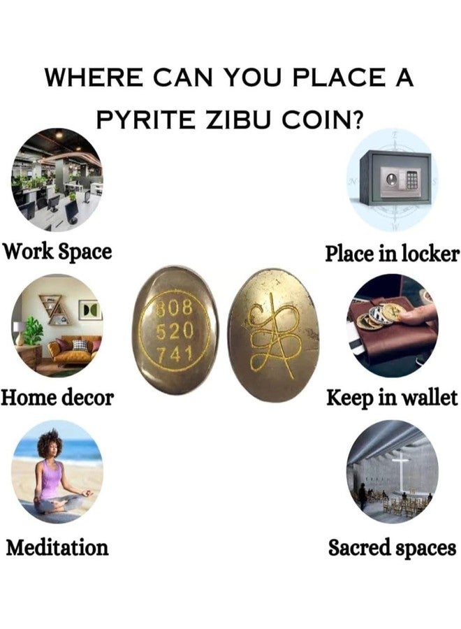 7vens Natural Pyrite Zibu Silver Coin Money Switch Peru Pyrite Money Switch Word and Zibu Symbol Coin Pocket Cabochone for Money Magnet Reiki Healing Vastu (pack of 1 with box) - Image 2