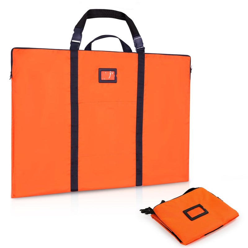 Large Size Art Portfolio Bag with Nylon Shoulder 24 x 36 inches Light Weight Poster Storage Bag Board Holder with Handle and Zipper for Poster Sketching and Drawing orange