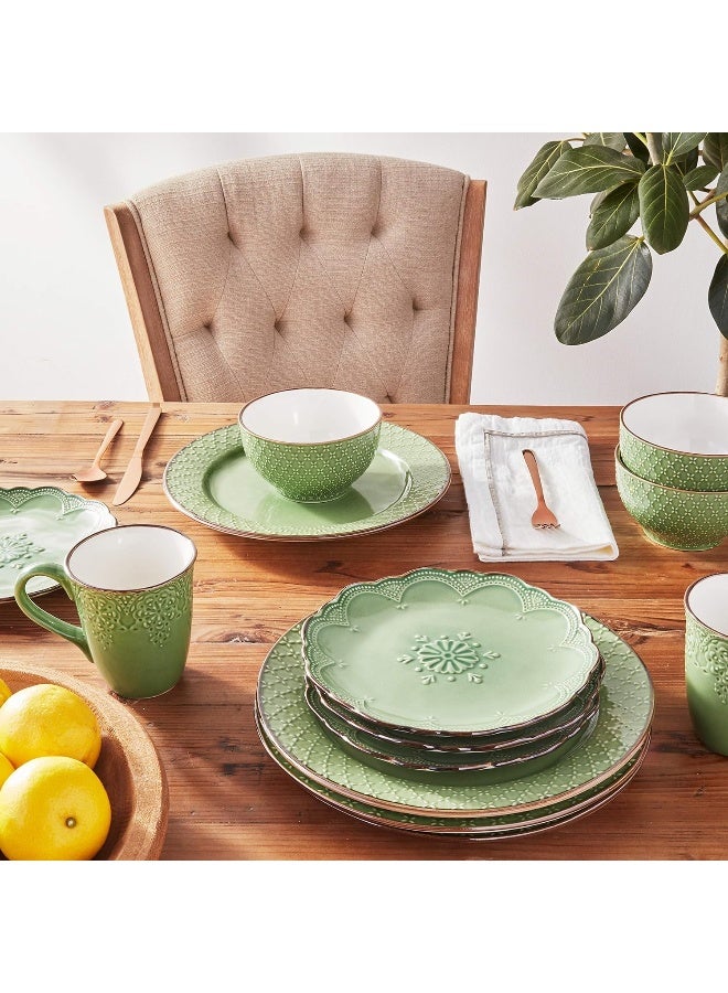 Pfaltzgraff طقم أدوات المائدة من بفالتزغرايف بتصميم الدانتيل الفرنسي 16 قطعة باللون الأخضر - Image 2