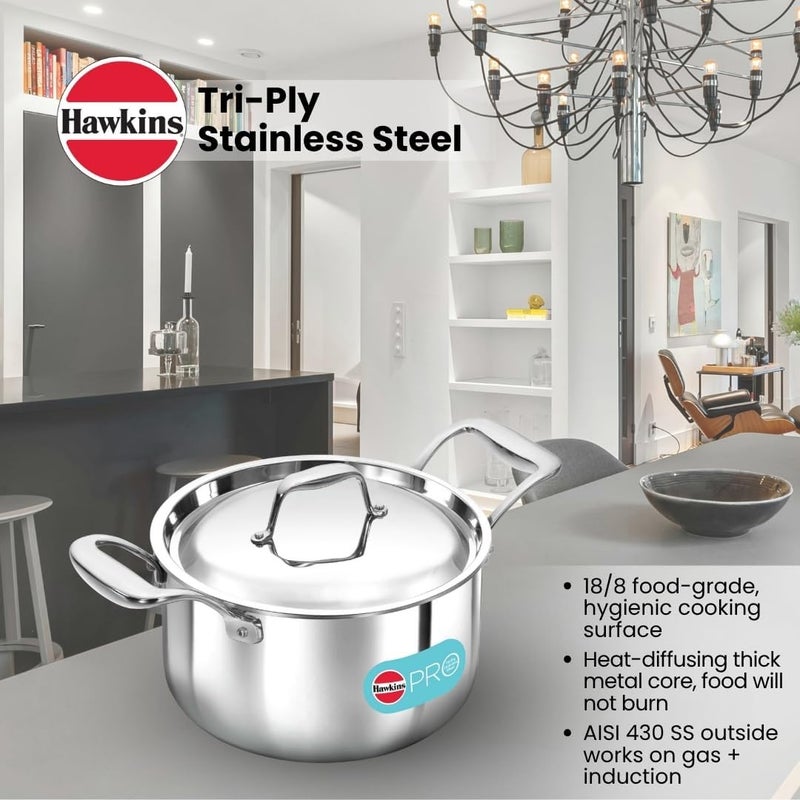 Hawkins 3 Litre Pro TriPly Stainless Steel Milk Pan with Lid - Image 2