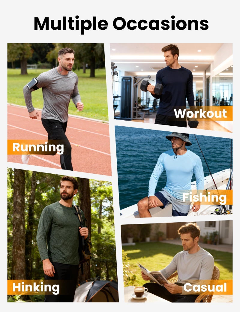 CE' CERDR 5 Pack Long Sleeve Shirts for Men - Quick Dry Moisture Wicking UPF 50+ Sun Protection T-Shirts for Workout Fishing Casual，Black/Blue/Dark Grey/Army Green/Red，Medium - Image 5