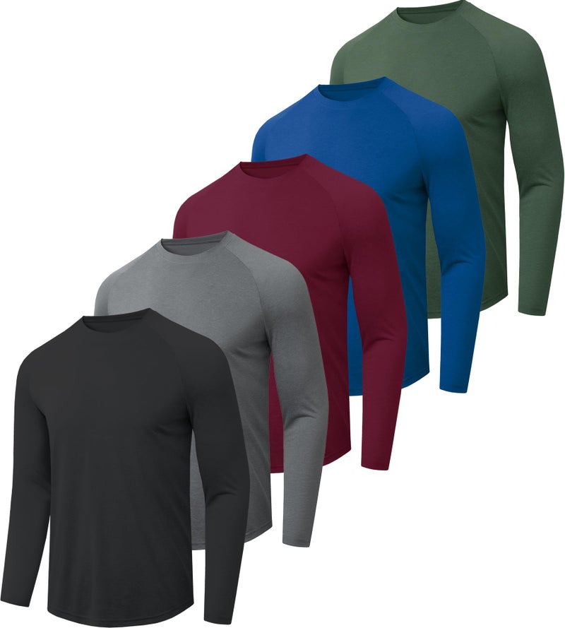 CE' CERDR 5 Pack Long Sleeve Shirts for Men - Quick Dry Moisture Wicking UPF 50+ Sun Protection T-Shirts for Workout Fishing Casual，Black/Blue/Dark Grey/Army Green/Red，Medium - Image 1