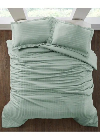 Donetella 3-Piece Hotel Style Duvet Cover Cotton blend 500 Thread Count Hotel Satin Striped King Size (Without Insert) ,Sage