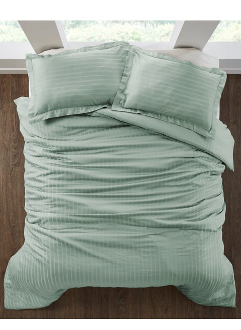 3-Piece Hotel Style Duvet Cover Cotton blend 500 Thread Count Hotel Satin Striped King Size (Without Insert) ,Sage