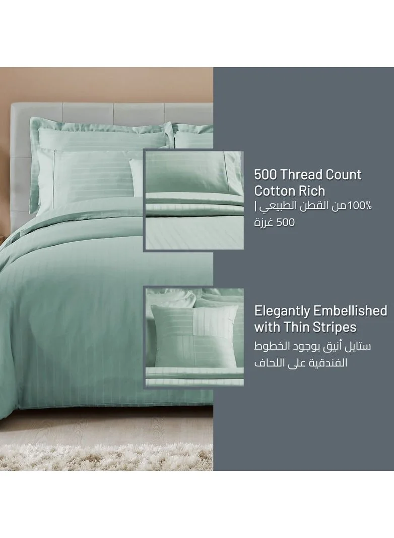 Donetella 3-Piece Hotel Style Duvet Cover Cotton blend 500 Thread Count Hotel Satin Striped King Size (Without Insert) ,Sage