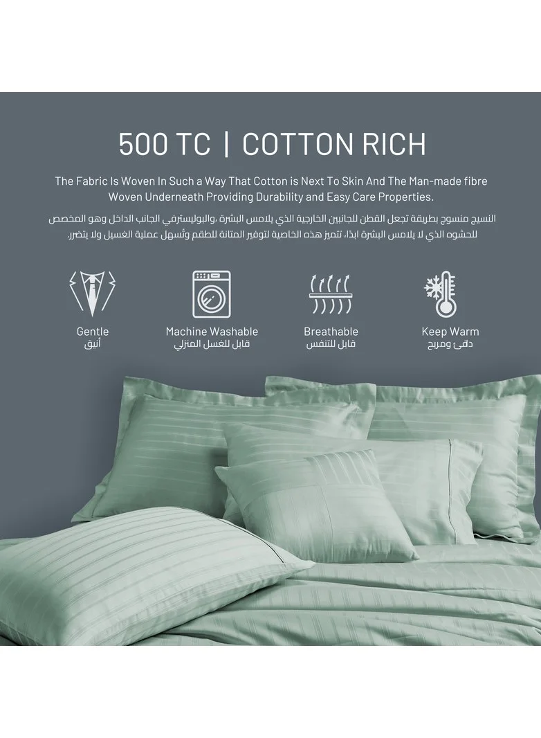 Donetella 3-Piece Hotel Style Duvet Cover Cotton blend 500 Thread Count Hotel Satin Striped King Size (Without Insert) ,Sage