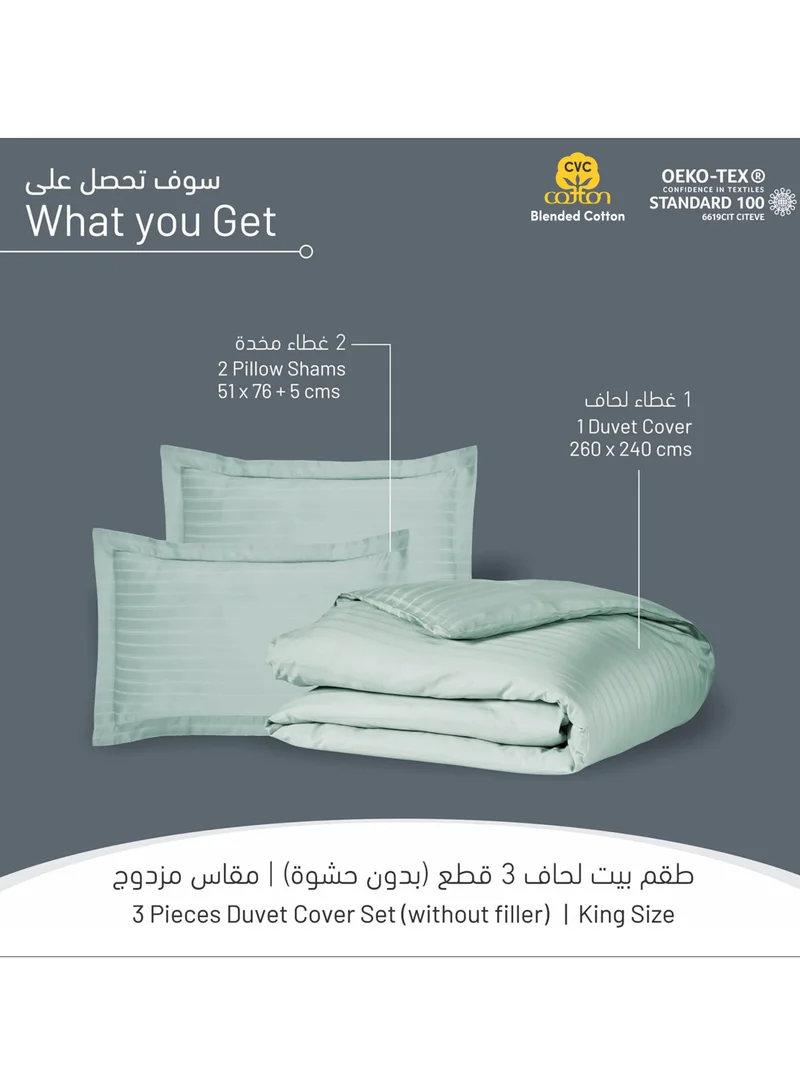 Donetella 3-Piece Hotel Style Duvet Cover Cotton blend 500 Thread Count Hotel Satin Striped King Size (Without Insert) ,Sage