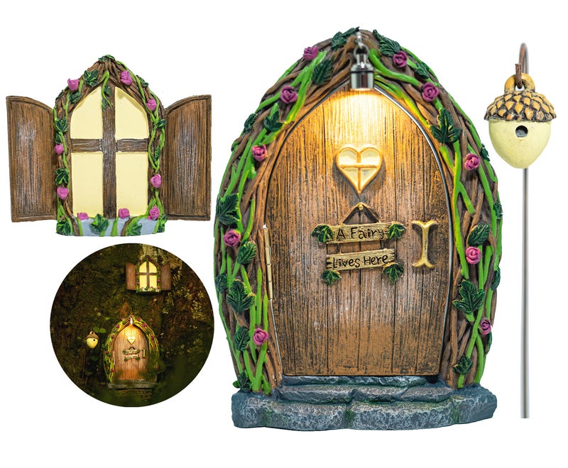 Tree Poetry Opening Fairy Door and Window with Light, Fairy Doors for Trees Outdoor, Fairy Door, Fairy House Kit, Fairy Garden Decor, Fairy Doors, Fairy Garden Decor, Fairy Garden Decorations, Garden Fairy - Image 1