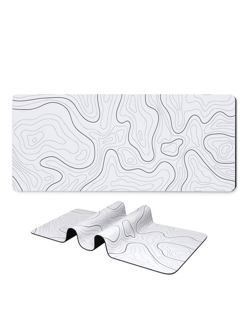 Milatech Large Gaming Mouse Pad with Stitched Edges, Minimalist Topographic Map Desk Mat, Extended XL Mousepad with Anti-Slip Base, Cool Desk Pad for Keyboard and Mouse, 31.5 x 11.8 in, White