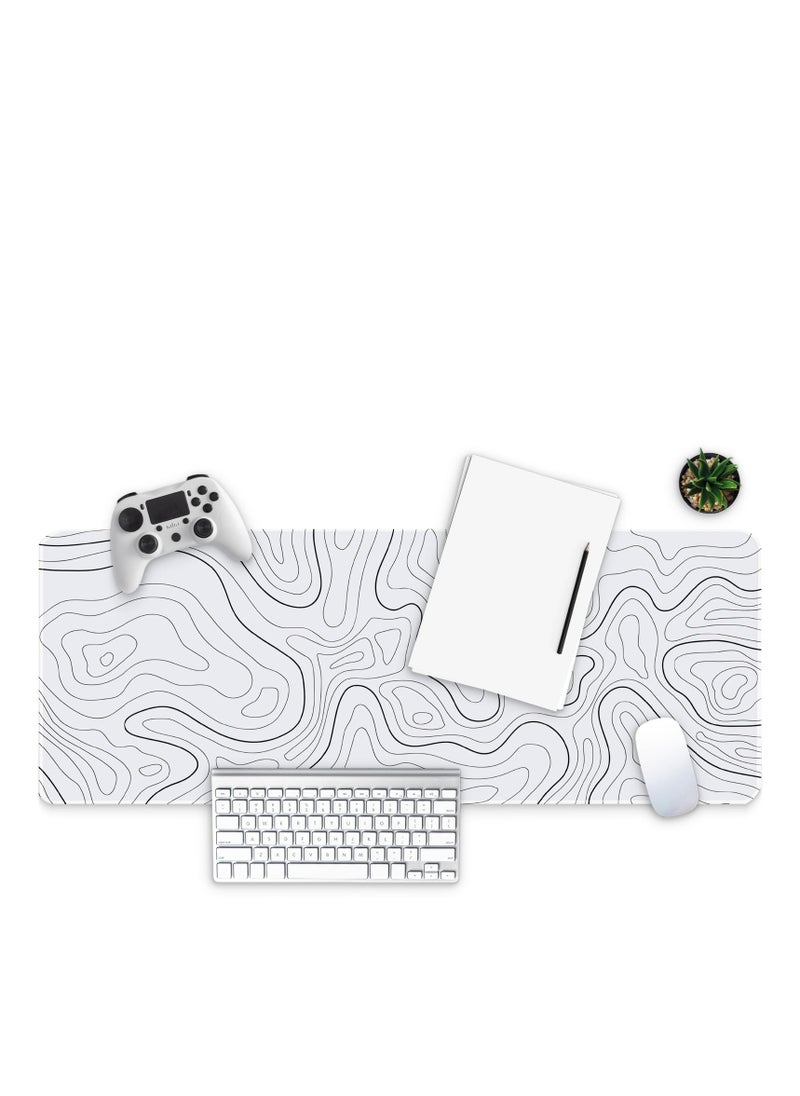 Milatech Large Gaming Mouse Pad with Stitched Edges, Minimalist Topographic Map Desk Mat, Extended XL Mousepad with Anti-Slip Base, Cool Desk Pad for Keyboard and Mouse, 31.5 x 11.8 in, White