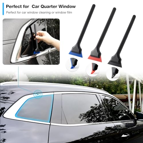 Gomake Vinyl Wrap Tool Kit Small Window Tint Squeegee for Vinyl PPF Tool, 3 PCS Different Hardness Rubber Blade Quarter Squeegee with Anti-Slip Handle for Car Corner Window Windshield Glass Mirror - Image 3