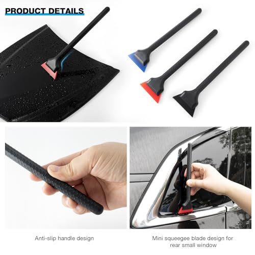 Gomake Vinyl Wrap Tool Kit Small Window Tint Squeegee for Vinyl PPF Tool, 3 PCS Different Hardness Rubber Blade Quarter Squeegee with Anti-Slip Handle for Car Corner Window Windshield Glass Mirror - Image 4