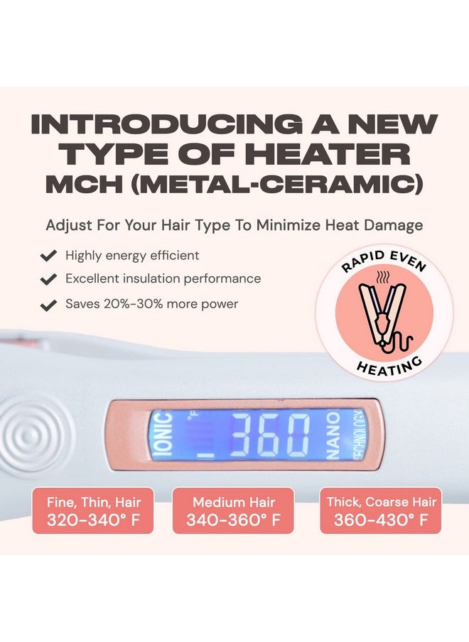 INH - Nh Digital Nano Flat Iron ; One Pass Hair Straightener With 1.25” Tugfree Floating Plates Heats Up To 450 Degrees ; 360 Tanglefree Cord Travelfriendly Worldwide Voltage Smart Automatic Shut Off - Image 1