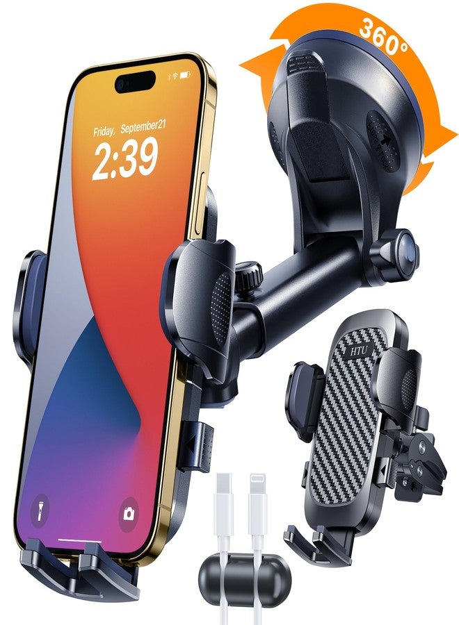 HTU 2025 Best Car Phone Holder 【Ultimate 5-in-1 & Upgraded 100+LBS Strongest Suction】【True Military-Grade & Safety Cert】 360° Windshield Dashboard Vent Mount Stand for iPhone Android & Truck, Black - Image 1