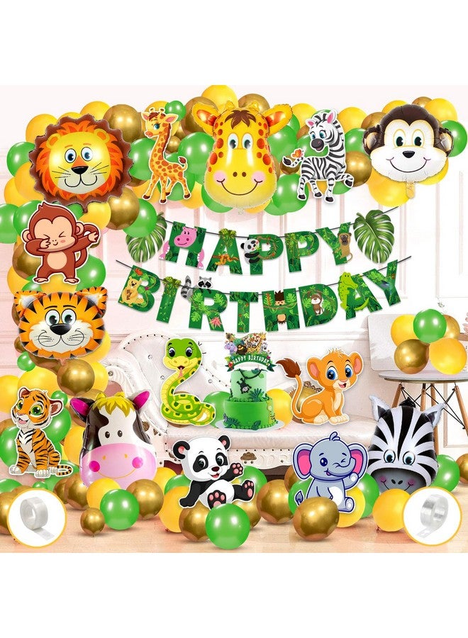 Zyozique Jungle Safari Birthday Decoration Kids,Animal Birthday Party Decoration Paper Bunting Banner with Balloons, Cake Topper,Foil Balloons, Cardstock Cutout,Glue & Arch Kit (Pack of 68) - Image 1