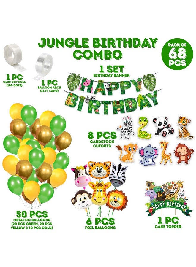 Zyozique Jungle Safari Birthday Decoration Kids,Animal Birthday Party Decoration Paper Bunting Banner with Balloons, Cake Topper,Foil Balloons, Cardstock Cutout,Glue & Arch Kit (Pack of 68) - Image 2
