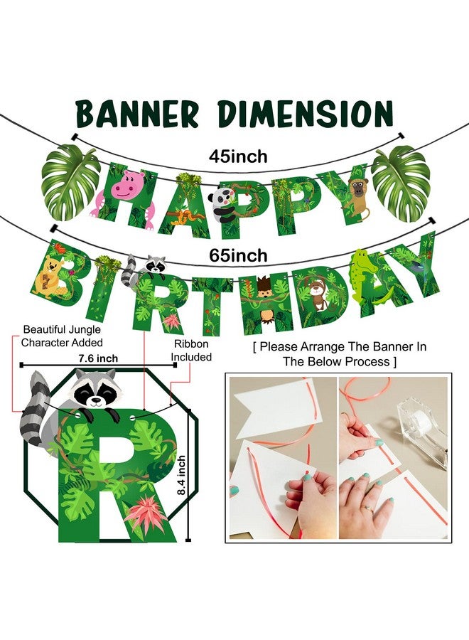 Zyozique Jungle Safari Birthday Decoration Kids,Animal Birthday Party Decoration Paper Bunting Banner with Balloons, Cake Topper,Foil Balloons, Cardstock Cutout,Glue & Arch Kit (Pack of 68) - Image 3