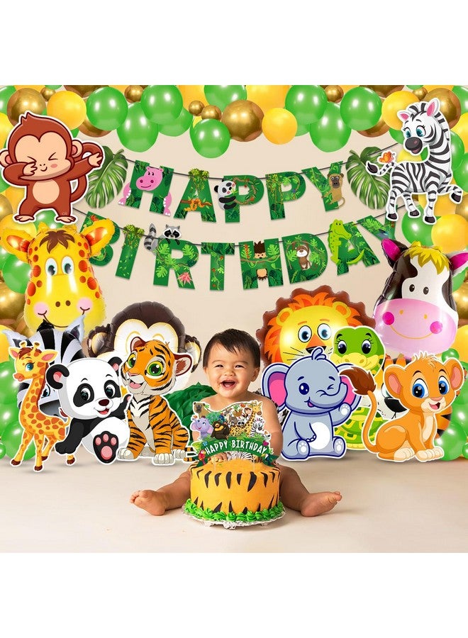 Zyozique Jungle Safari Birthday Decoration Kids,Animal Birthday Party Decoration Paper Bunting Banner with Balloons, Cake Topper,Foil Balloons, Cardstock Cutout,Glue & Arch Kit (Pack of 68) - Image 4