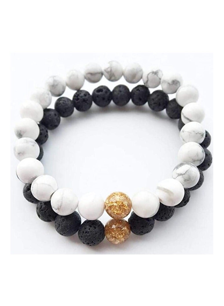 Cool Baby Couple Bracelet White Turquoise Black Matte Agate and Gold Agate - Image 1