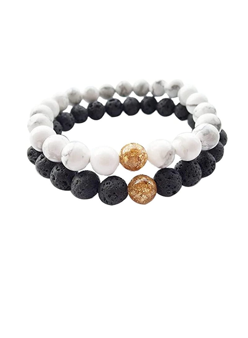 Cool Baby Couple Bracelet White Turquoise Black Matte Agate and Gold Agate - Image 2