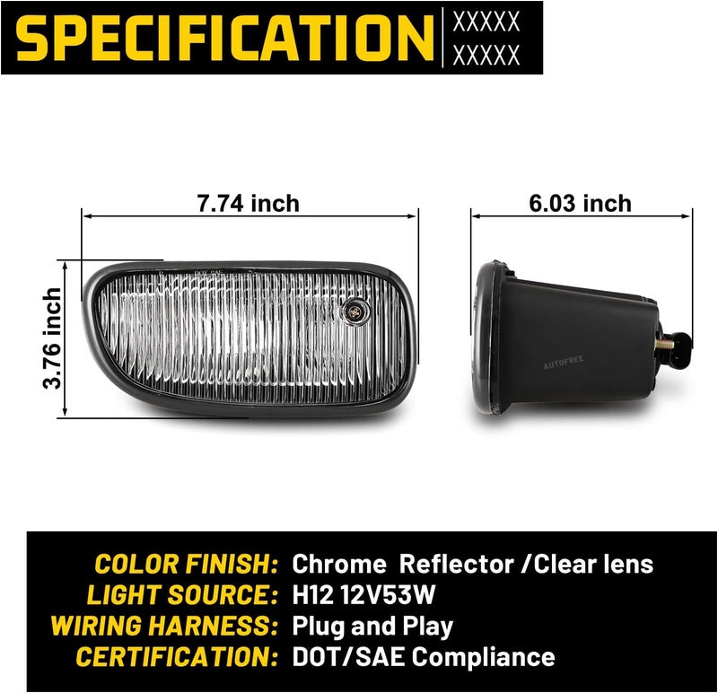 AUTOFREE Fog Lights for 1999-2003 JEEP Grand Cherokee with H12 12V53W Bulbs - Clear Lens - Image 2