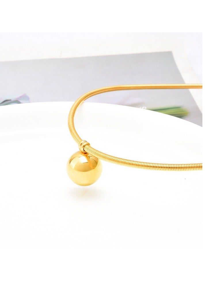 Rwnq Modern Gold Stainless Steel Collar with Polished Ball Pendant - Shiny Collar Necklace for Women - Elegant Anti-Rust and Hypoallergenic Necklace - Suitable for Daily Outings and Special Occasions - Stainless Steel Accessories Necklace - Women's Accessories - Necklace for Women.  - Image 4