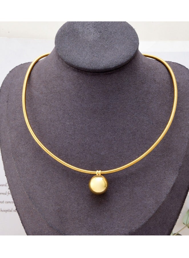 Rwnq Modern Gold Stainless Steel Collar with Polished Ball Pendant - Shiny Collar Necklace for Women - Elegant Anti-Rust and Hypoallergenic Necklace - Suitable for Daily Outings and Special Occasions - Stainless Steel Accessories Necklace - Women's Accessories - Necklace for Women.  - Image 2