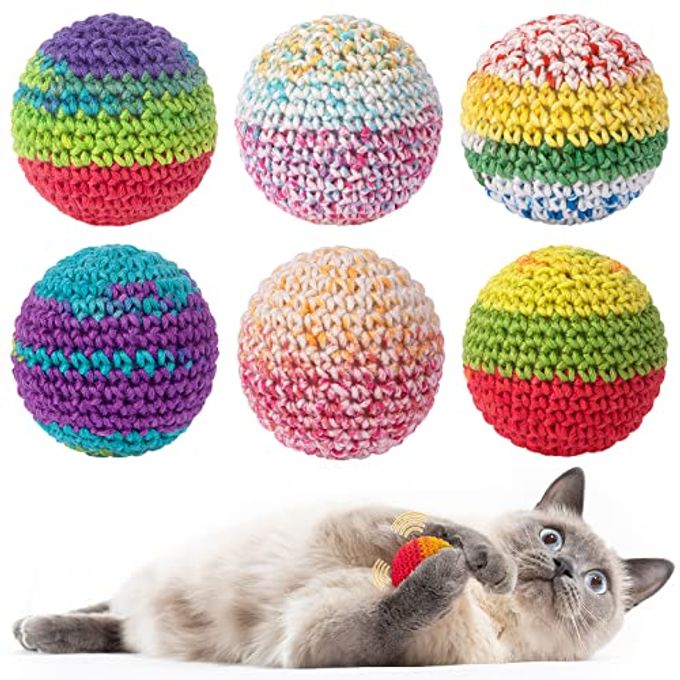 Retro Shaw Cat Toys Balls, Woolen Yarn Cat Ball Toy with Bell Inside, Kitten Toys for Indoor Cats Kitty, Interactive Cat Nip Chew Toys for All Pet Breed 6 Pack - Image 1