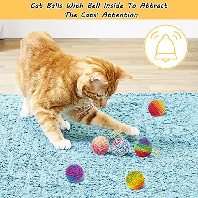 Retro Shaw Cat Toys Balls, Woolen Yarn Cat Ball Toy with Bell Inside, Kitten Toys for Indoor Cats Kitty, Interactive Cat Nip Chew Toys for All Pet Breed 6 Pack - Image 3