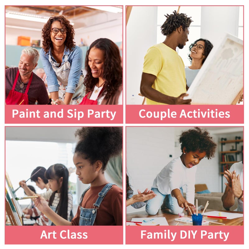 VOCHIC Sip and Paint Kit, Pre Drawn Canvas Couples Painting Party Kits Paint Art Set with Outline Canvas for Adults Date Night Couple Sunset Heart 2 Pack (12 x 16 Inches) - Image 5