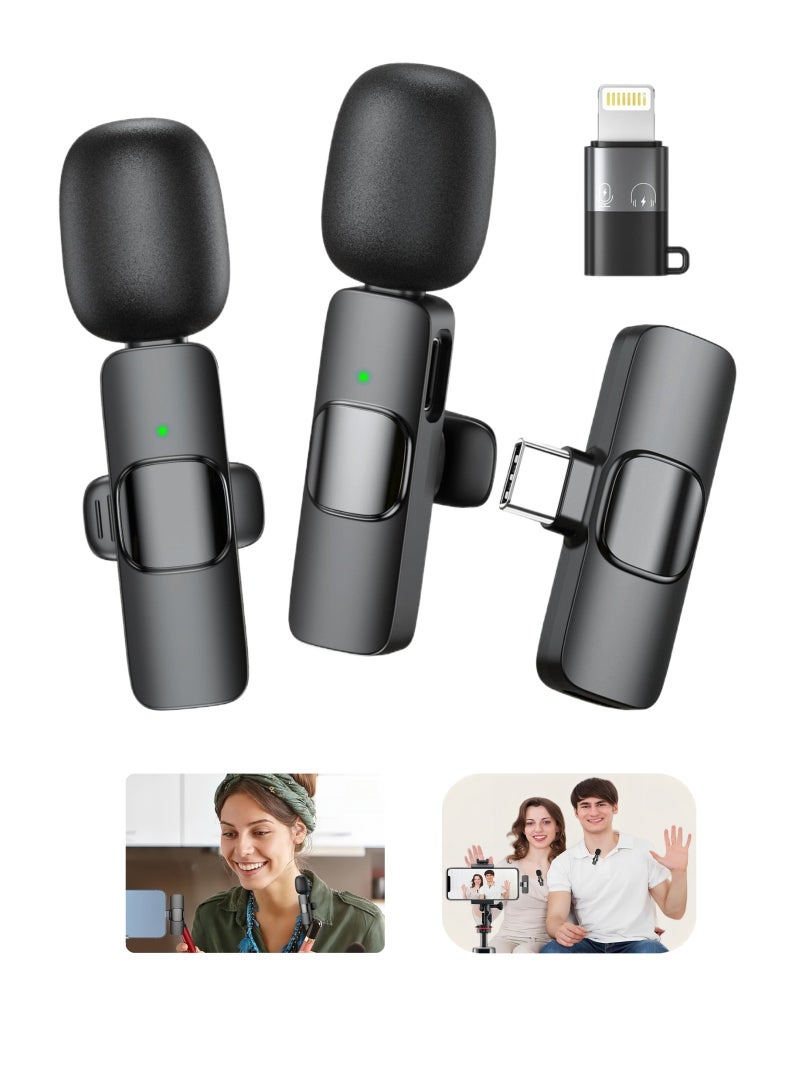 أوريليا قطعتان من الميكروفون الصغير متعدد الوظائف، ميكروفون لاسلكي صغير للفيديو، ميكروفون لاسلكي لهاتف iPhone Android، ميكروفون بمشبك، ميكروفون للهاتف المحمول يعمل بتقنية Bluetooth، ميكروفون لاسلكي بمشبك لمدونة فيديو YouTube - Image 1
