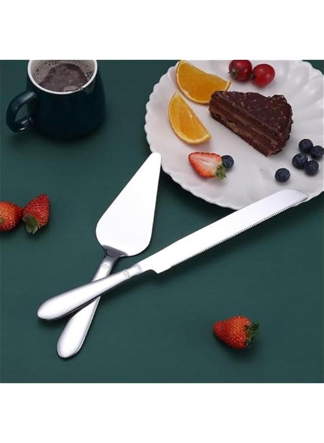 HOOKOR Cake Cutting Set for Wedding, Elegant Knife and Server with Thickened Stainless Steel Rounded Edges, Cutter Pie Spatula Birthday Anniversary  Gift of 2 (Silver)  - Image 3
