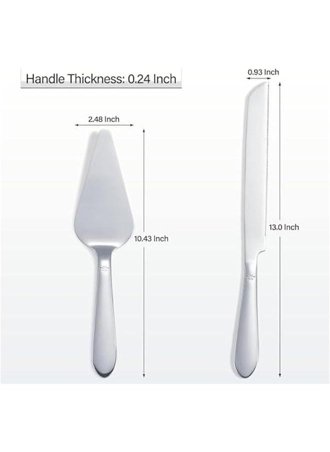 HOOKOR Cake Cutting Set for Wedding, Elegant Knife and Server with Thickened Stainless Steel Rounded Edges, Cutter Pie Spatula Birthday Anniversary  Gift of 2 (Silver)  - Image 4