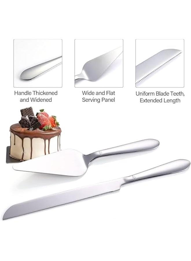 HOOKOR Cake Cutting Set for Wedding, Elegant Knife and Server with Thickened Stainless Steel Rounded Edges, Cutter Pie Spatula Birthday Anniversary  Gift of 2 (Silver)  - Image 5