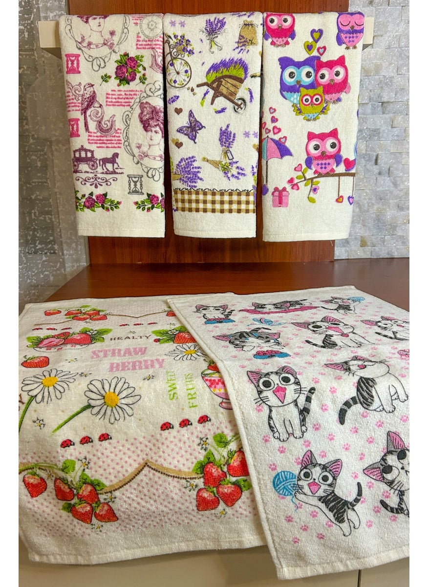 Cnr Garden 5-Piece Cotton Printed Towel Set 30X50 cm 100% Cotton Hand Face Kitchen Towel Soft Patterned Water Absorbent Set  - Image 1