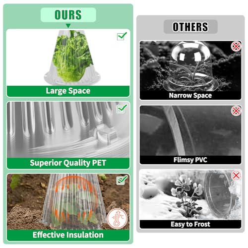 UQM 30 Pack Garden Cloches for Plants, Reusable Bell Plant Protector with Rotary Vent Cover, Garden Protection from Animals Snails Birds Chickens Insect, 9.44" H X 8.07" D (Clear) - Image 4
