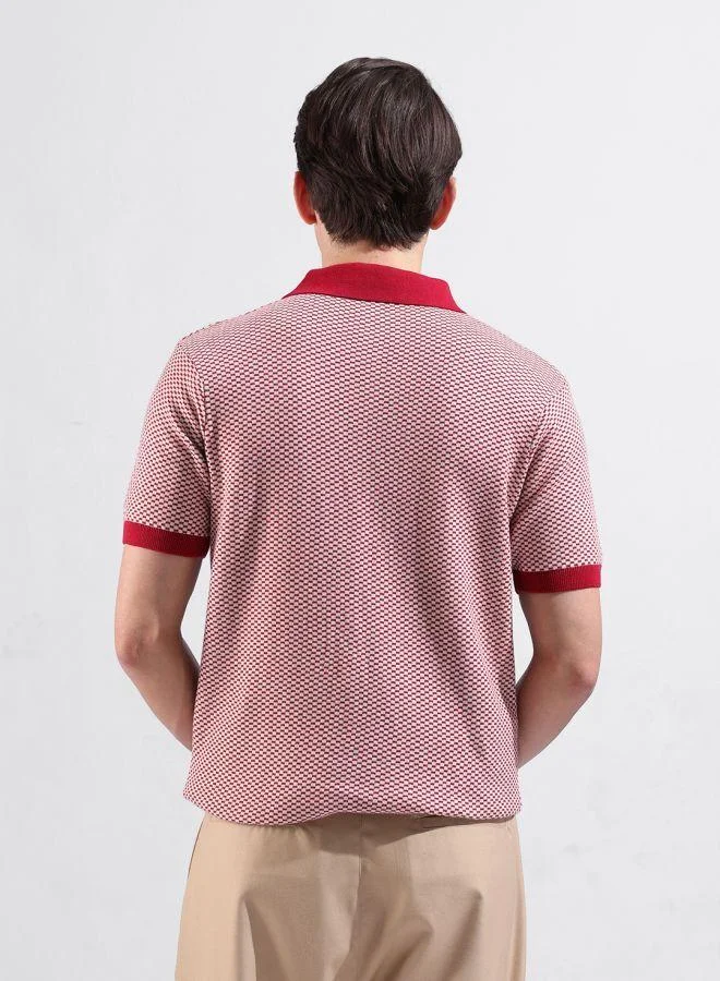 شركة المرآب الهندية Men Slim Fit Textured Polo Neck Half Sleeves T-Shirt