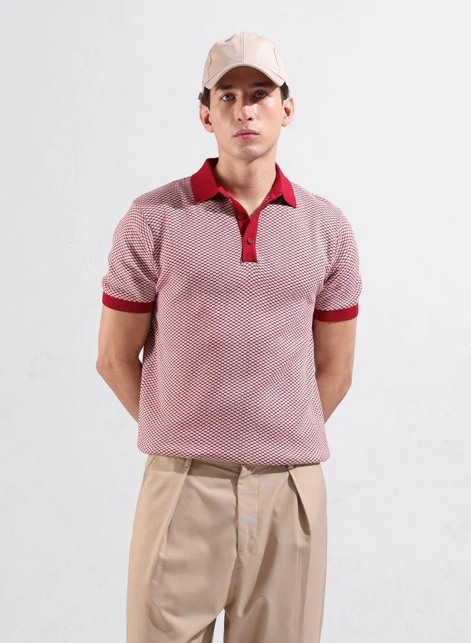 شركة المرآب الهندية Men Slim Fit Textured Polo Neck Half Sleeves T-Shirt