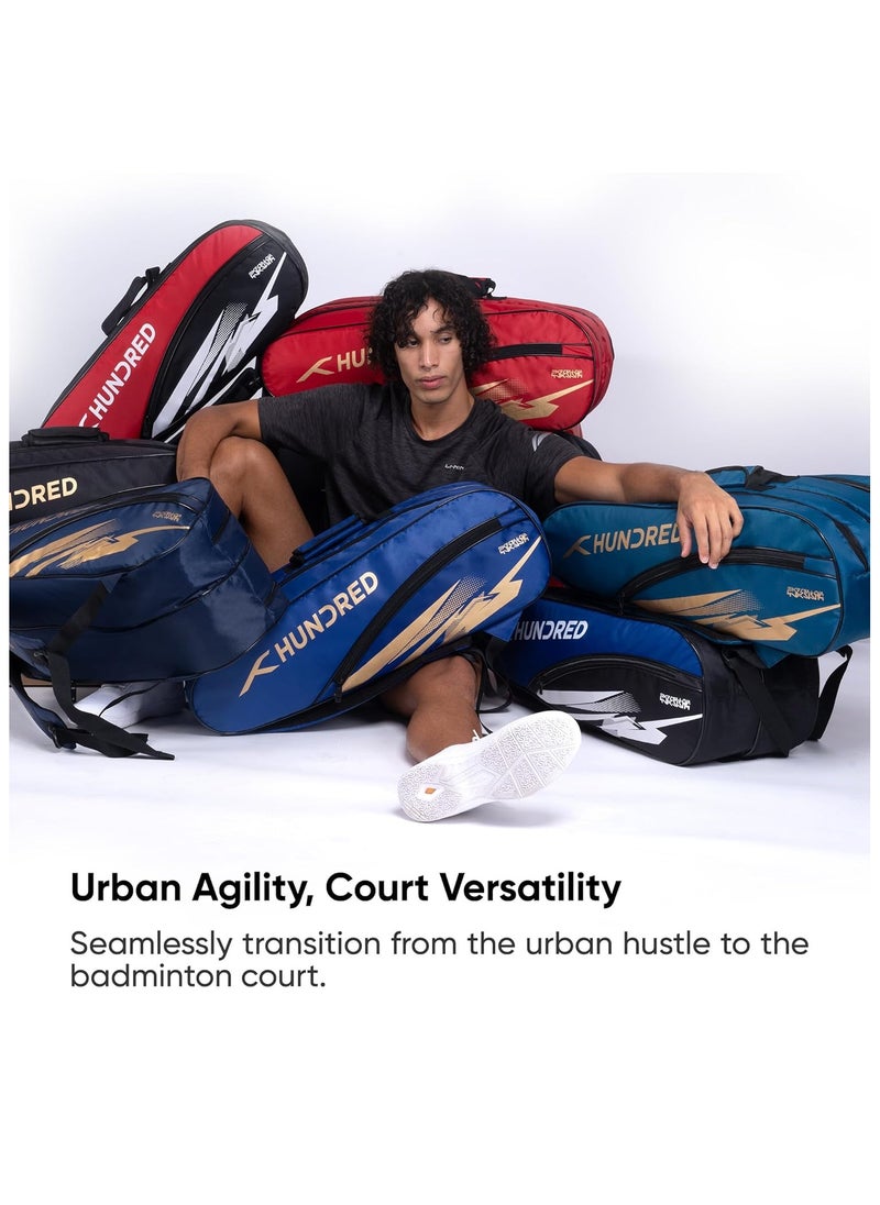 HUNDRED - Cosmogear Badminton Kit-bag | Size: Large | Double Zipper | Bag with Front Zipper Pocket | Material: Polyester| Padded Back Straps | Easy-Carry Handle - Image 1