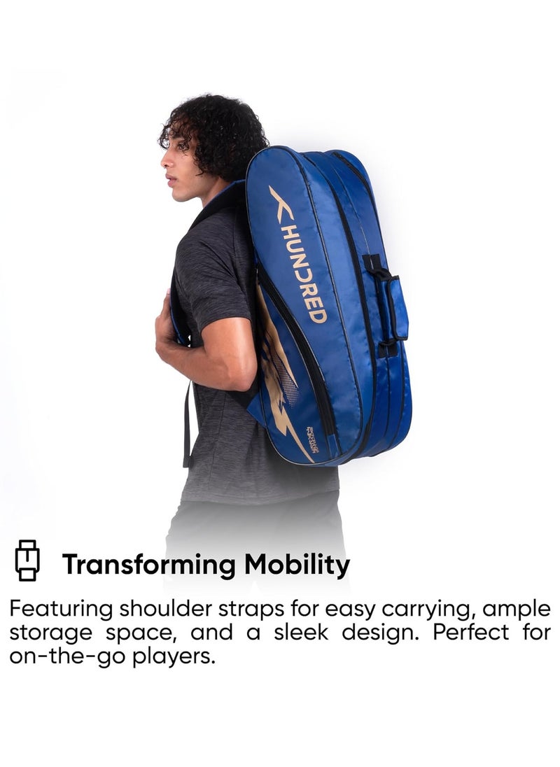 HUNDRED - Cosmogear Badminton Kit-bag | Size: Large | Double Zipper | Bag with Front Zipper Pocket | Material: Polyester| Padded Back Straps | Easy-Carry Handle - Image 1