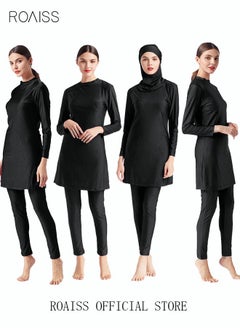 رويس ملابس سباحة حريمي محافظ من 3 قطع، ملابس سباحة إسلامية، سروال سباحة، تنانير بحر، فساتين بيكيني قابلة للتنفس، ملابس عربية، أسود  - Image 2