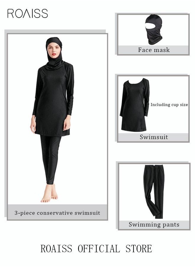 3-Piece Women Conservative Swimsuit Set Muslim Swimwear Swimming Trousers Cap Ladies Beachwear Skirt Breathable Bikini Dress Arab Clothing Solid Black - pzsku/Z06F5F9621AB636F9B29FZ/45/_/1669390206/7de82d92-0acc-4ac4-bb47-8de02bda5308