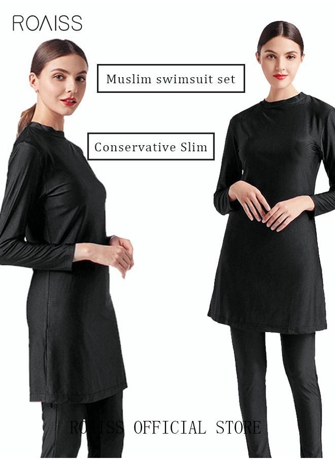 3-Piece Women Conservative Swimsuit Set Muslim Swimwear Swimming Trousers Cap Ladies Beachwear Skirt Breathable Bikini Dress Arab Clothing Solid Black - pzsku/Z06F5F9621AB636F9B29FZ/45/_/1669390206/e1ca11ca-6bd3-425b-9b40-9935496a1f09