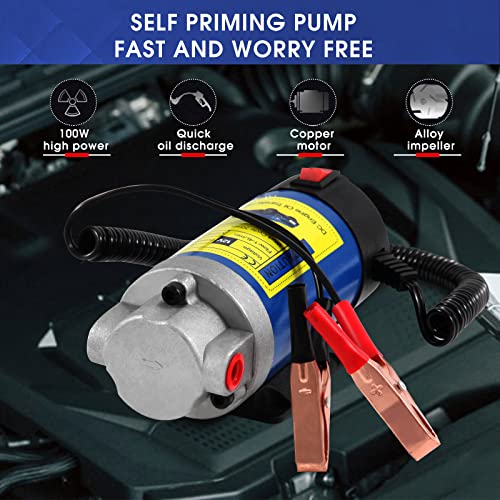 Vevitts Engine Oil Pump, Portable Electric Self-Priming Motor Oil Pump for Car Motorcycle and Boat Engine Oil Transfer Change Pump 12V 100W - Image 3