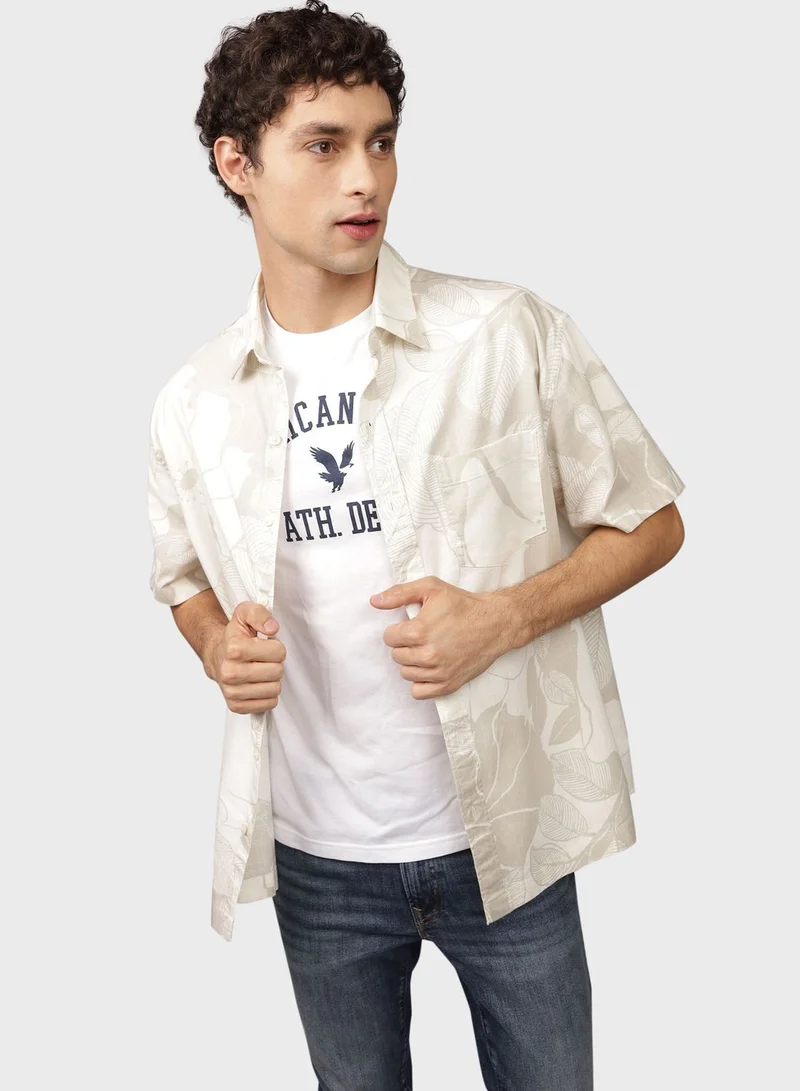 American Eagle Floral Print Button Up Regular Fit Poolside Shirt