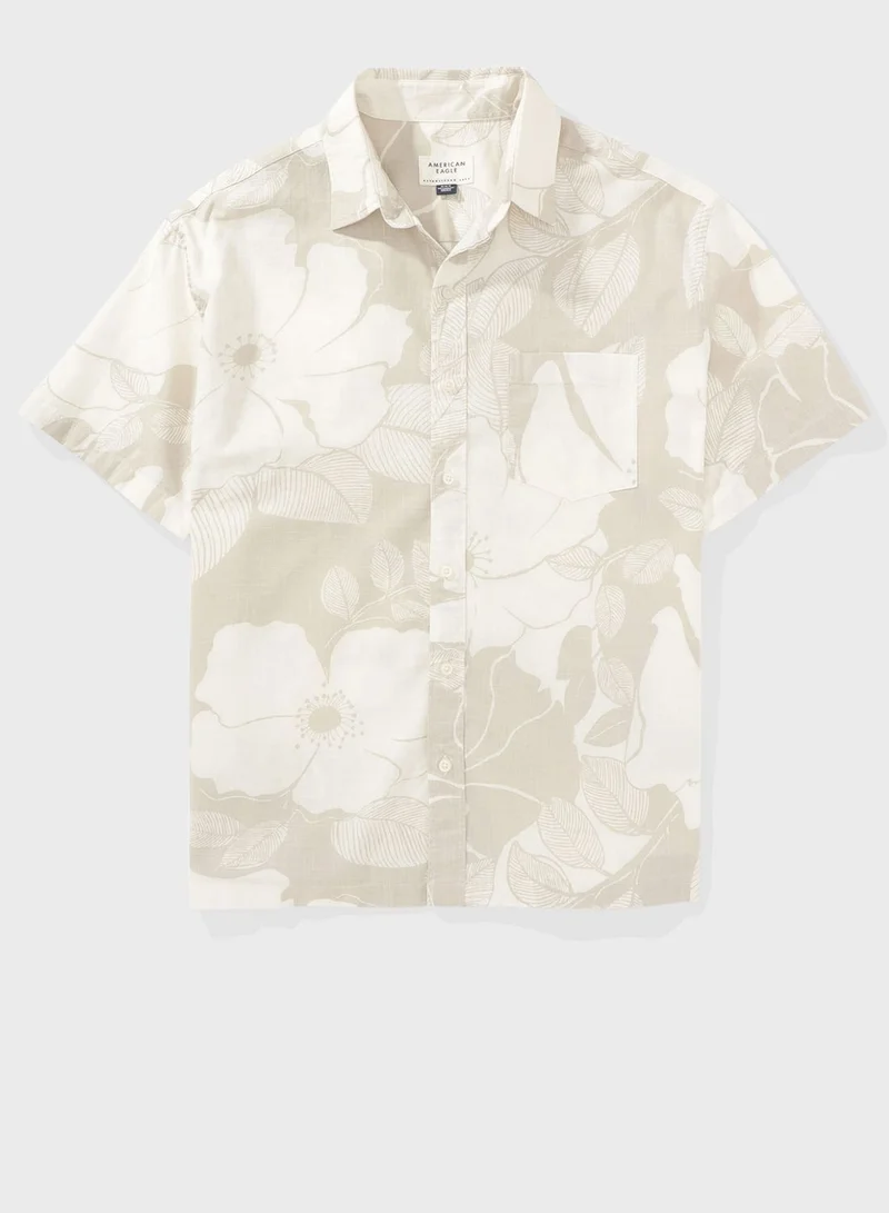 American Eagle Floral Print Button Up Regular Fit Poolside Shirt