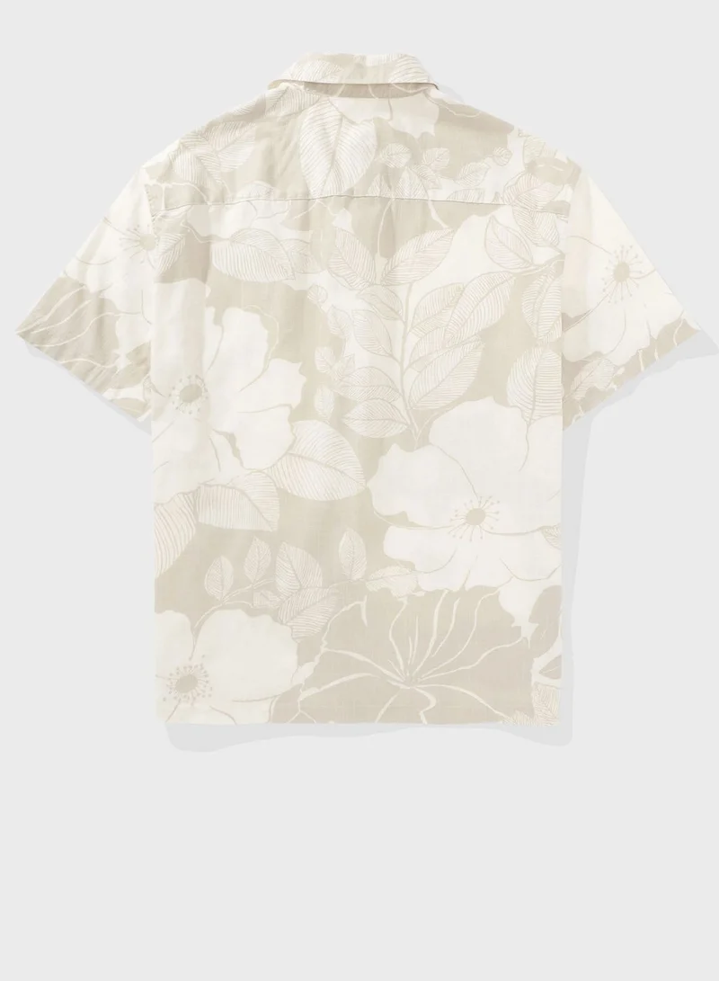 American Eagle Floral Print Button Up Regular Fit Poolside Shirt