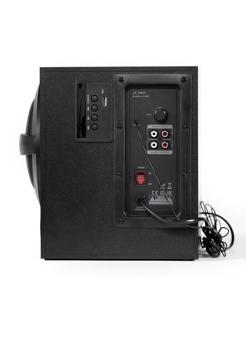 F&D - F&D A140X 74 W 2.1 Channel Bluetooth Multimedia Speakers with Subwoofer Satellite Speaker USB\ AUX\ Remote Control \ Digital FM (Black) - Image 1