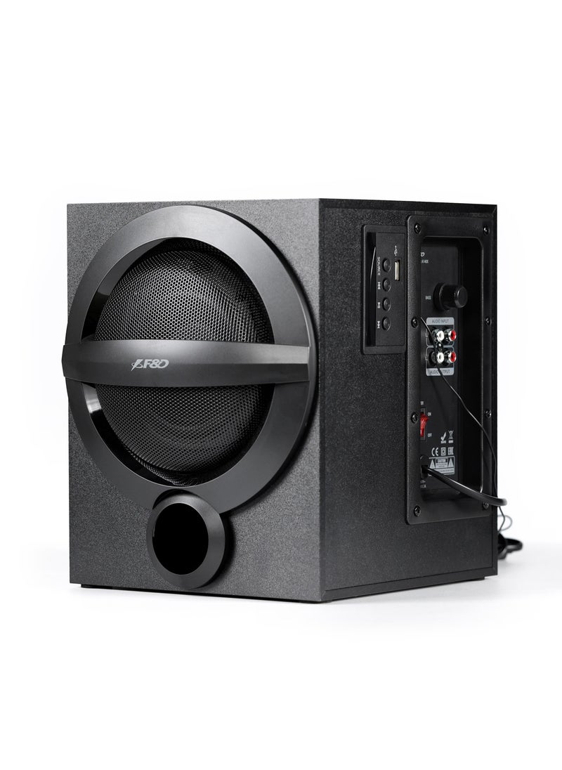 F&D - F&D A140X 74 W 2.1 Channel Bluetooth Multimedia Speakers with Subwoofer Satellite Speaker USB\ AUX\ Remote Control \ Digital FM (Black) - Image 1