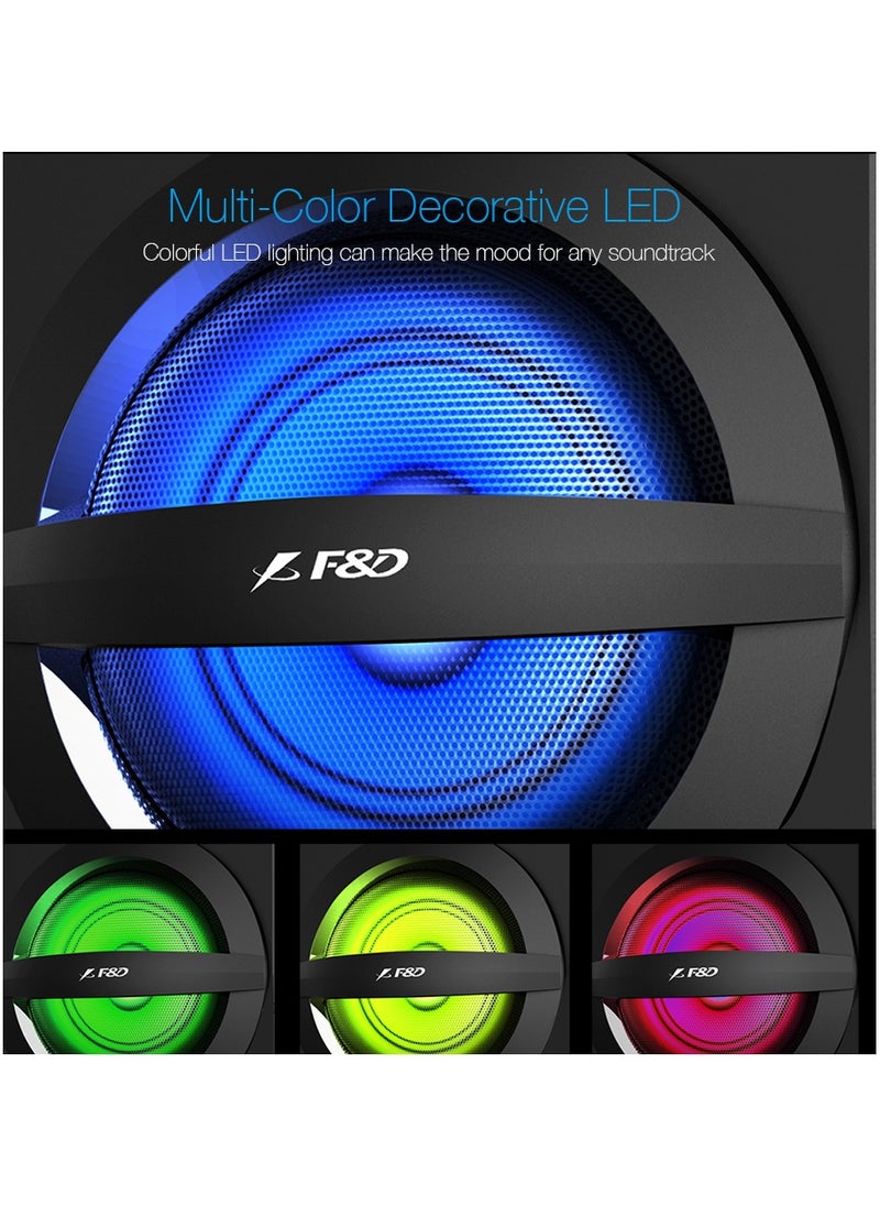 F&D - F&D A140X 74 W 2.1 Channel Bluetooth Multimedia Speakers with Subwoofer Satellite Speaker USB\ AUX\ Remote Control \ Digital FM (Black) - Image 1